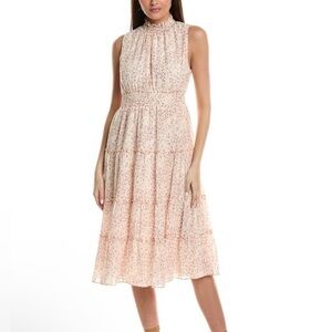 O.P. T Tuckernuck Ash Pink Floral MIDI Dress XS Beige High Neck Cottagecore